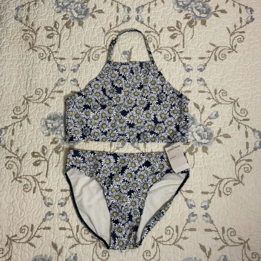 Melrose and Market Bikini Set Girls 16 Blue NWT Floral High Neck Halter